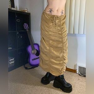 tan vintage cargo ruched maxi skirt by XCVI